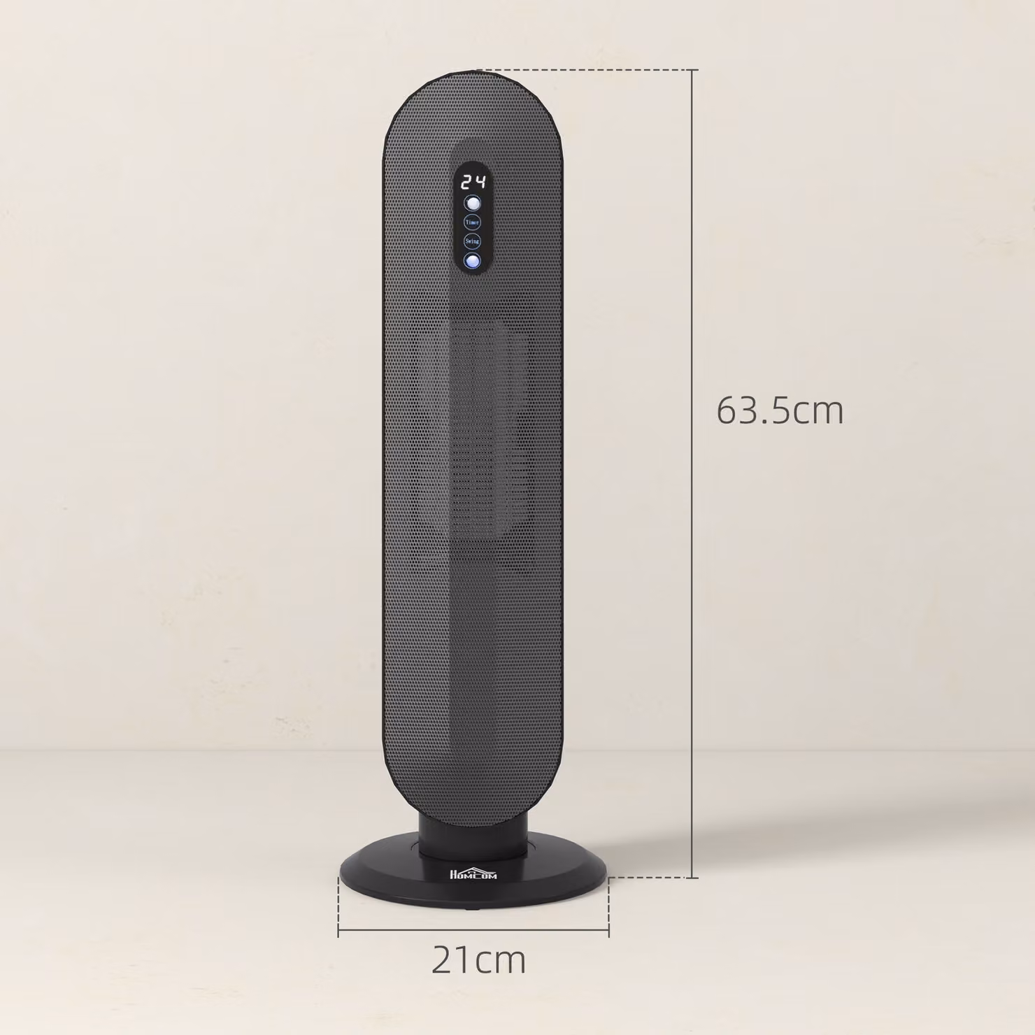 HOMCOM Black Ceramic Tower Space Heater with 2000W Power, Oscillation, Timer and Safety Protection – 3