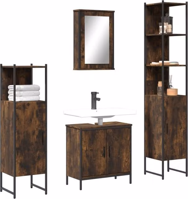 Berkfield Home 4 Piece Smoked Oak Bathroom Furniture Set in Brown