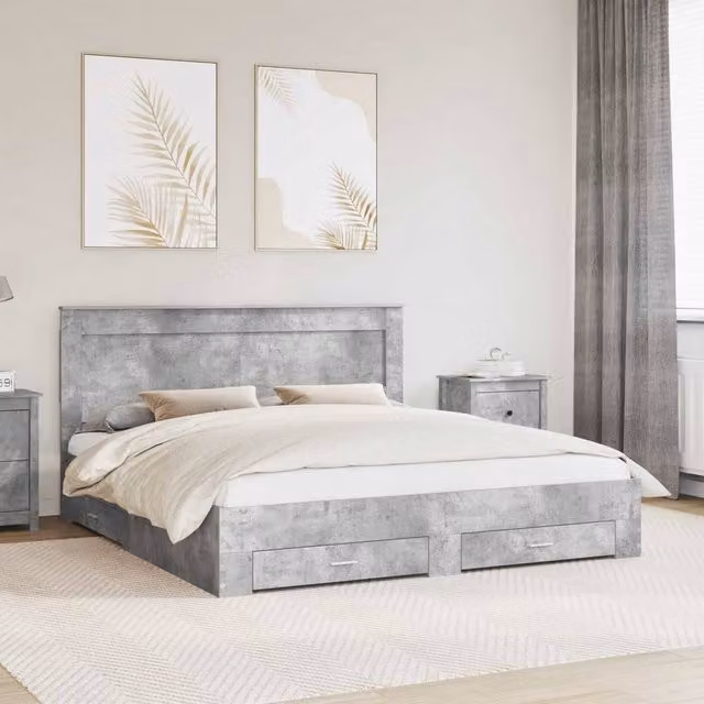 Berkfield Home Modern Engineered Wood Bed Frame with Headboard and Drawers in Grey
