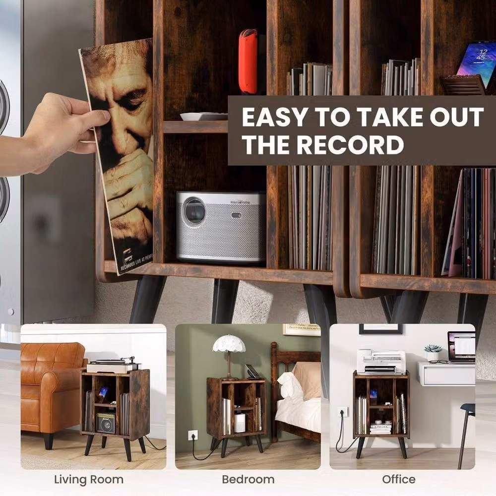 Kelvenix Modern Brown Wood Record Player Stand and Vinyl Storage Unit – 5