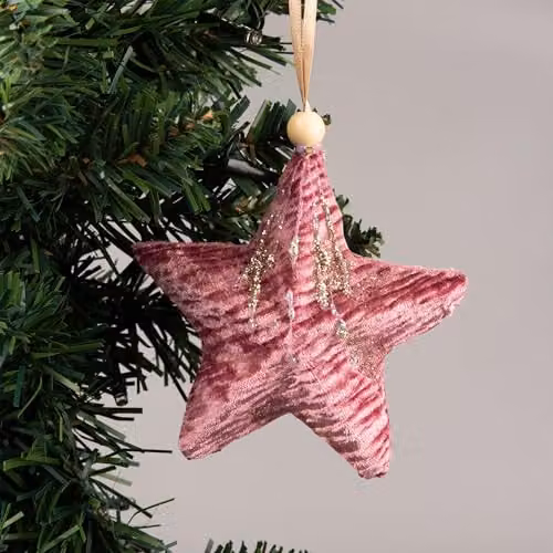 Shatchi Pink and Gold Star Christmas Hanging Decoration Pendant, 10.5 cm – 3