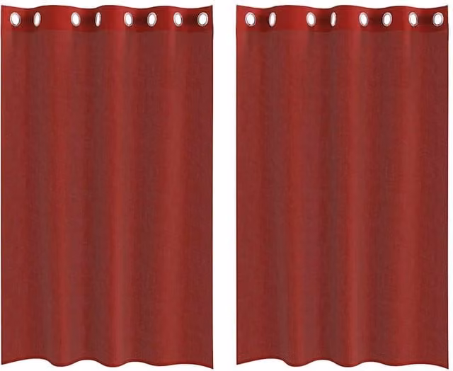 Berkfield Home Red Plain Voile Fabric Panel Curtains with Eyelets, 2 Pack – 1