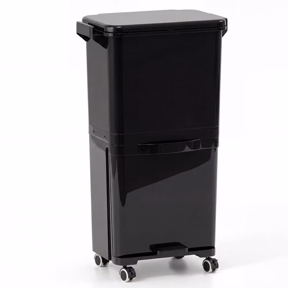 Costway Rolling Pedal Trash Can with 2 Removable Plastic Bins, Black – 4