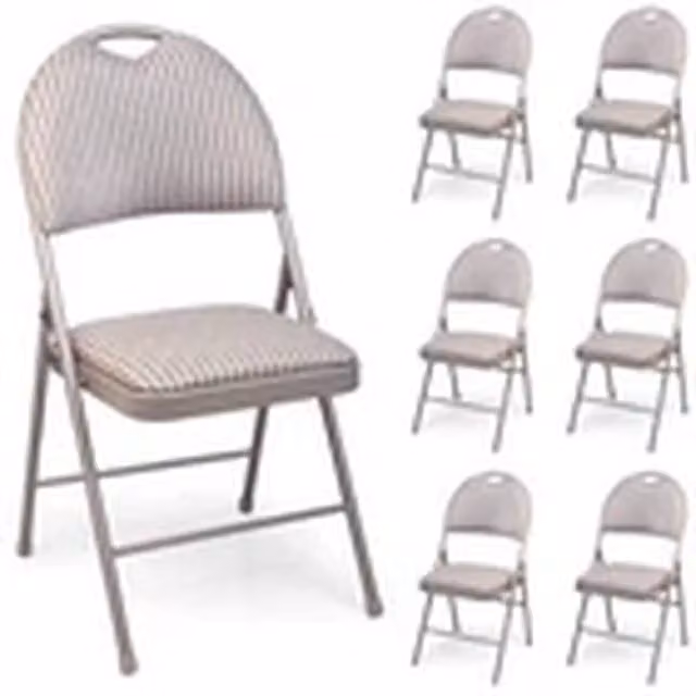 EONLION Set of 6 Metal Folding Chairs with High Back and Padded Fabric Seats in Beige – 1