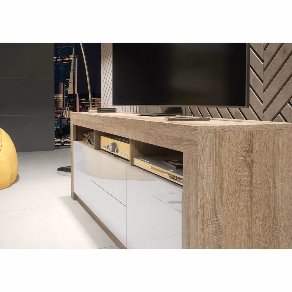 Mex Furniture Modern Glossy White Wood TV Unit Sideboard Cabinet – 2