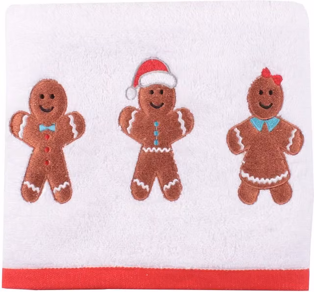 Fusion Gingerbread 100% Cotton Festive Hand Towels, 2 Pack, White