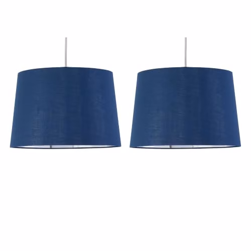First Choice Lighting Zoey Set of 2 Easy Fit Cylinder Pendant Lamp Shades in Blue and Silver Fabric with Chrome Details – 5