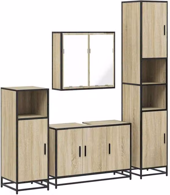 Berkfield Home 4-Piece Industrial Bathroom Furniture Set in Sonoma Oak Brown