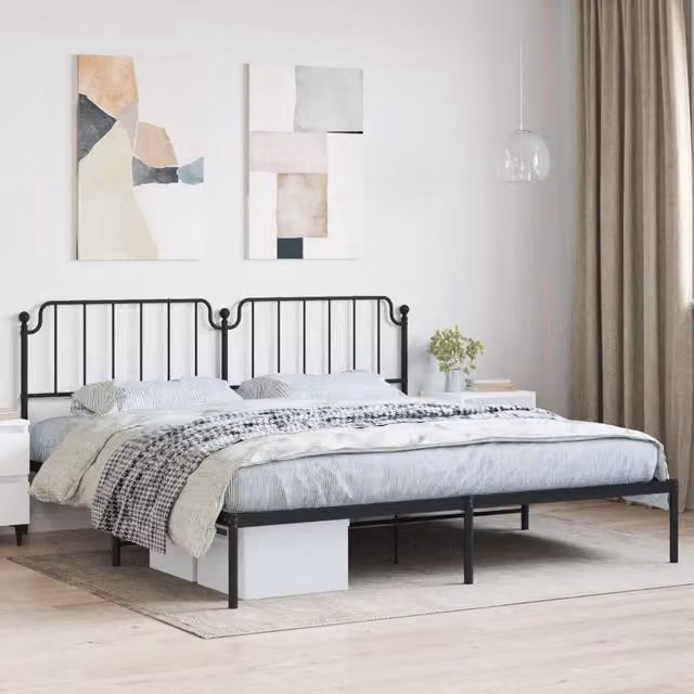 Berkfield Home Metal Bed Frame with Headboard in Black W/D: 193 x 203 cm