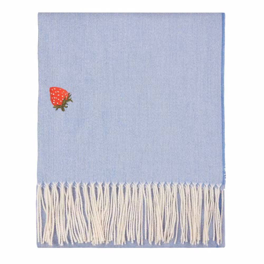Furn Blue Floral Embroidered Knitted Throw with Fringes, W: 130 cm, L: 180 cm – 2