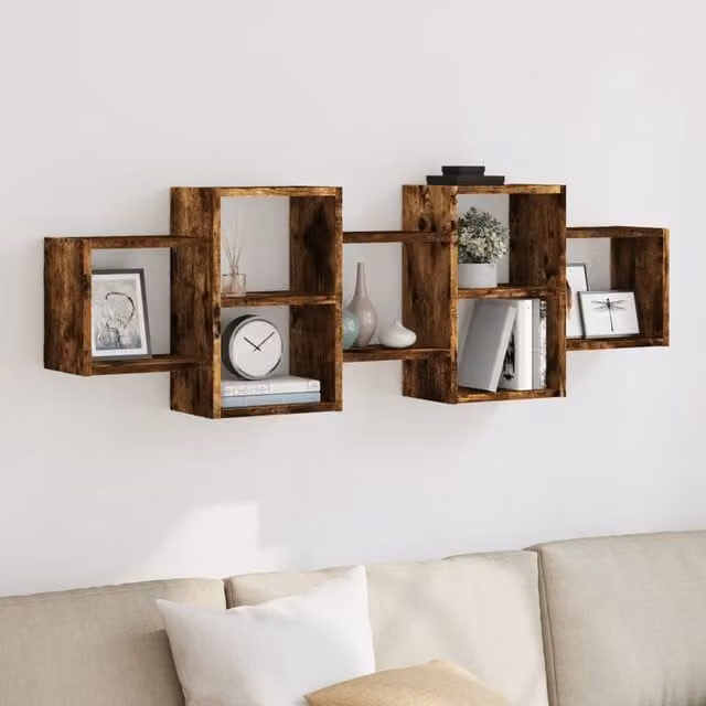 Berkfield Home Wall Shelf in Smoked Oak Brown, W/D/H: 129 x 18 x 42 cm