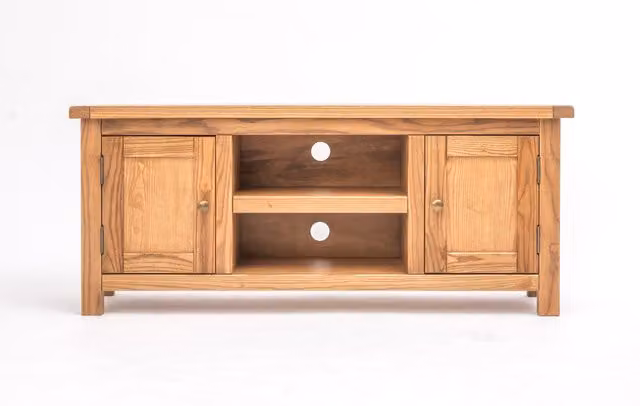 Cabinet Bits Trivento 2 Door TV Cabinet in Natural Light Wood with Brass Knobs