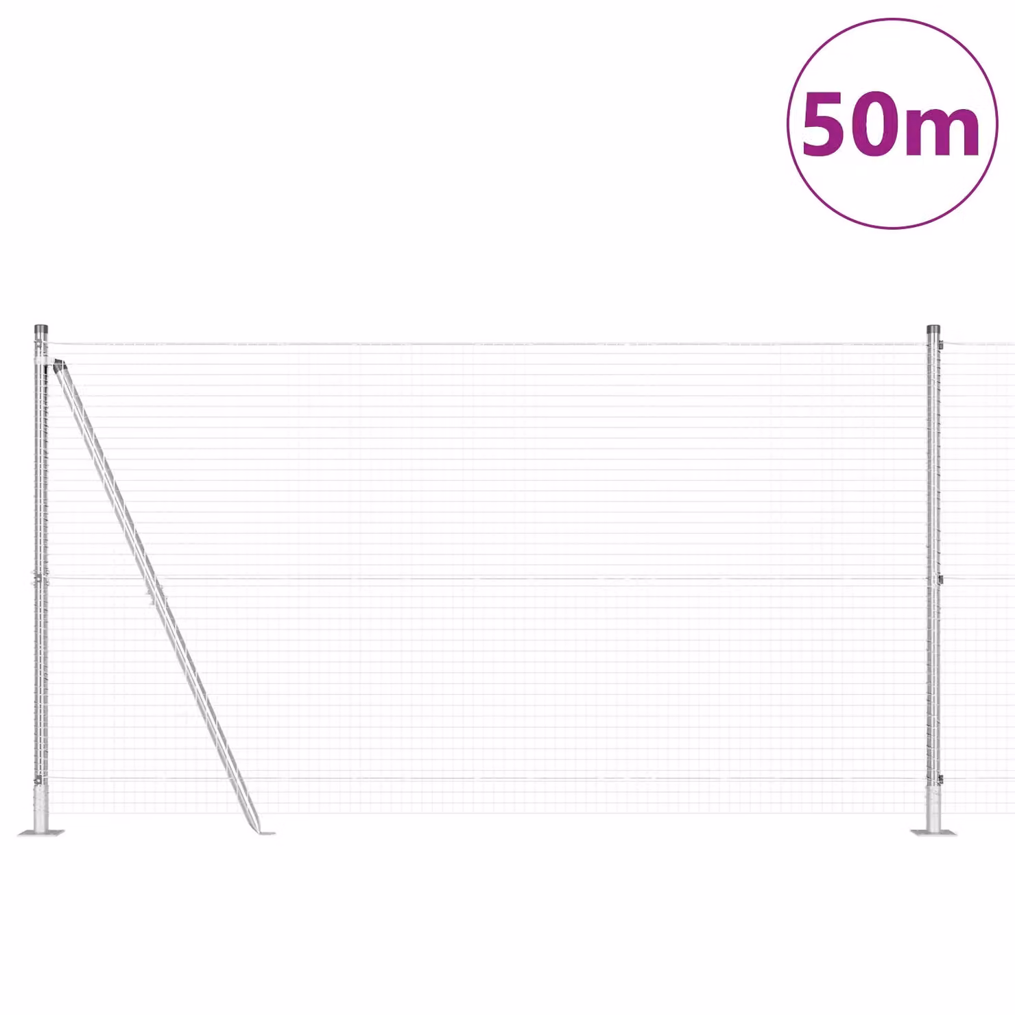 Berkfield Home Galvanised Steel Welded Wire Fence with 13 Flanged Posts, Silver, H: 1.2 m x W: 50 m – 2