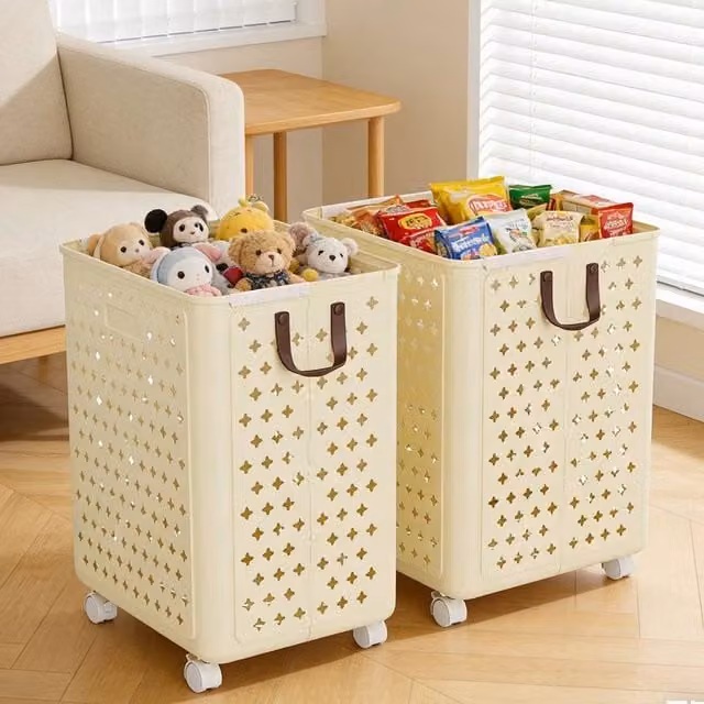 EONLION Collapsible Laundry Hamper on Wheels with Handles, Beige