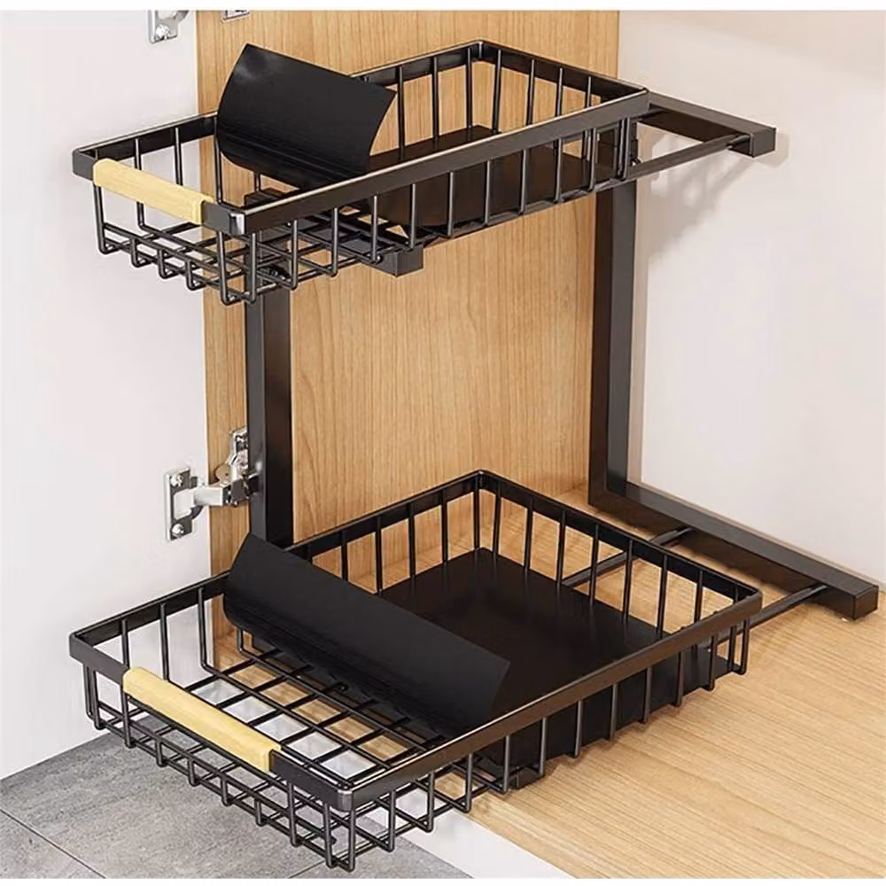 Havendro 2 Tier Pull Out Under Sink Cabinet Basket Shelves in Black Metal – 3