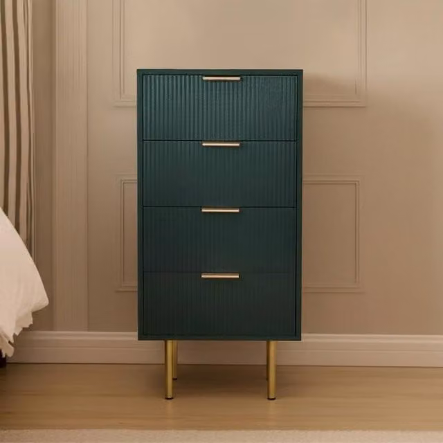 OHS Ribbed 4-Drawer Storage Cabinet in Dark Green Engineered Wood