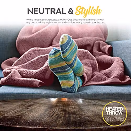 MONHOUSE Pink Sherpa Heated Electric Throw Blanket with 9 Heat Settings and Timer, W/D/H: 130 x 160 cm – 4