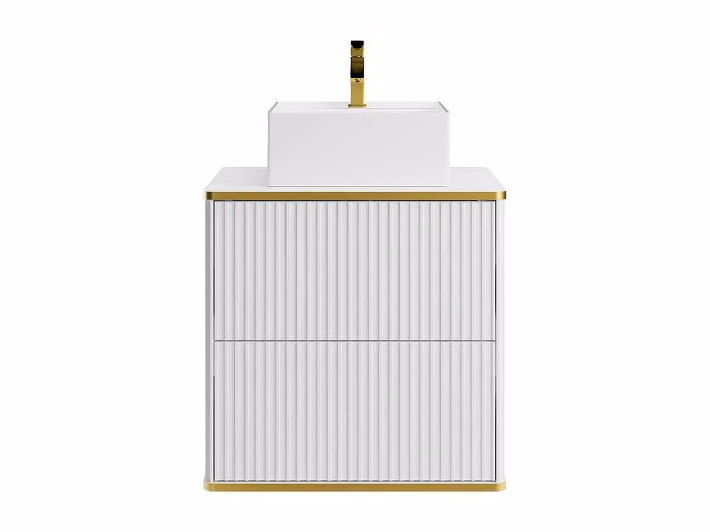Vente-unique Suspended Striped Bathroom Cabinet with Gold Trim in White, W/D/H: 60 x 47 x 54 cm – 2