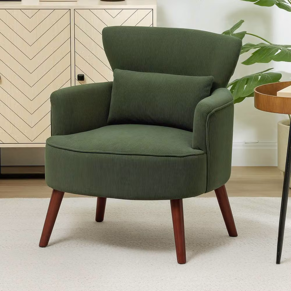 ERGOVEXA Retro Corduroy Tub Accent Chair in Green with Solid Wood Frame, W/D/H: 78.0 x 69.0 x 69.5 cm – 3