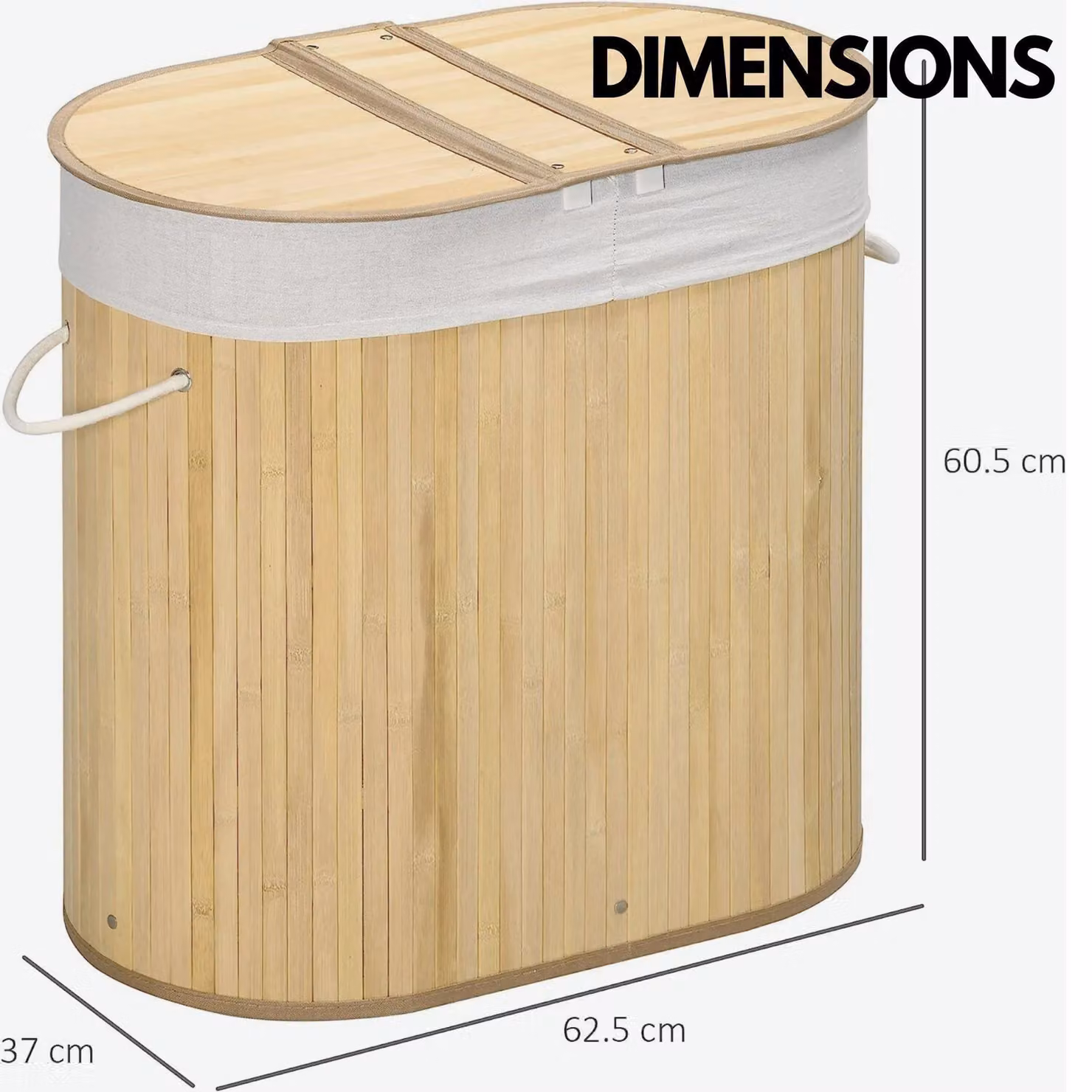 Rafaelo Mobilia Bamboo Double Laundry Basket with Lid and Removable Lining in Sand/Beige – 2