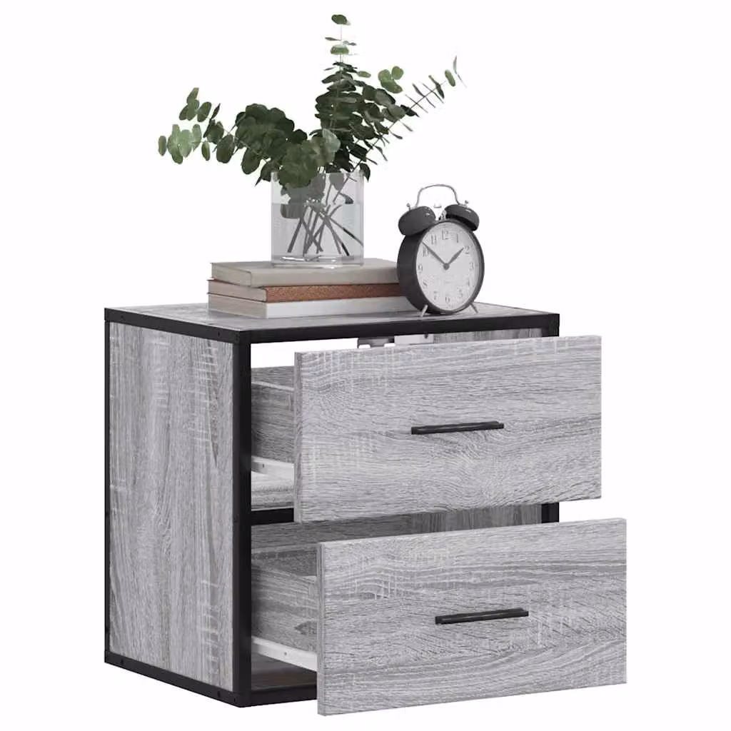 Berkfield Home Wall-mounted Bedside Cabinets, 2 Pack, Grey Sonoma, W: 40 cm, D: 31 cm, H: 39.5 cm – 4