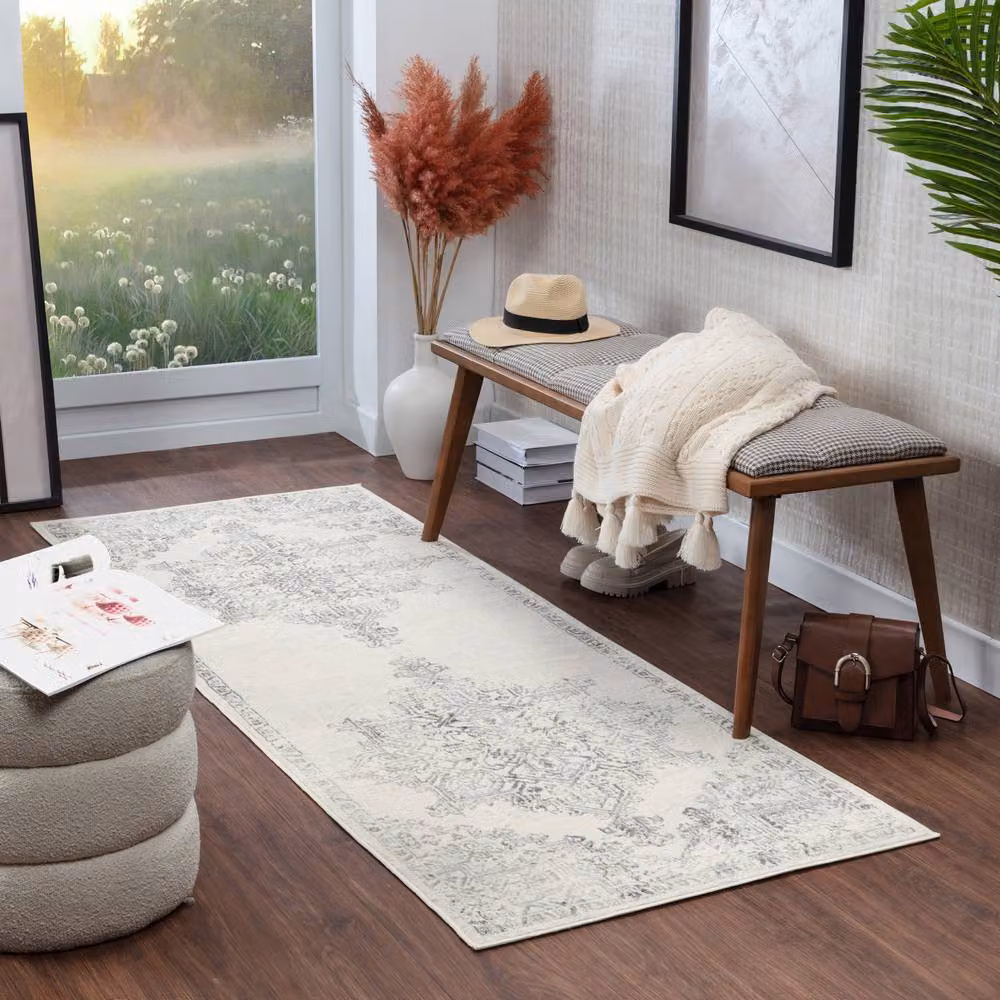 Livabliss Roma Vintage Boho Rug in Cream and Grey, W x W: 200 x 200 cm – 5