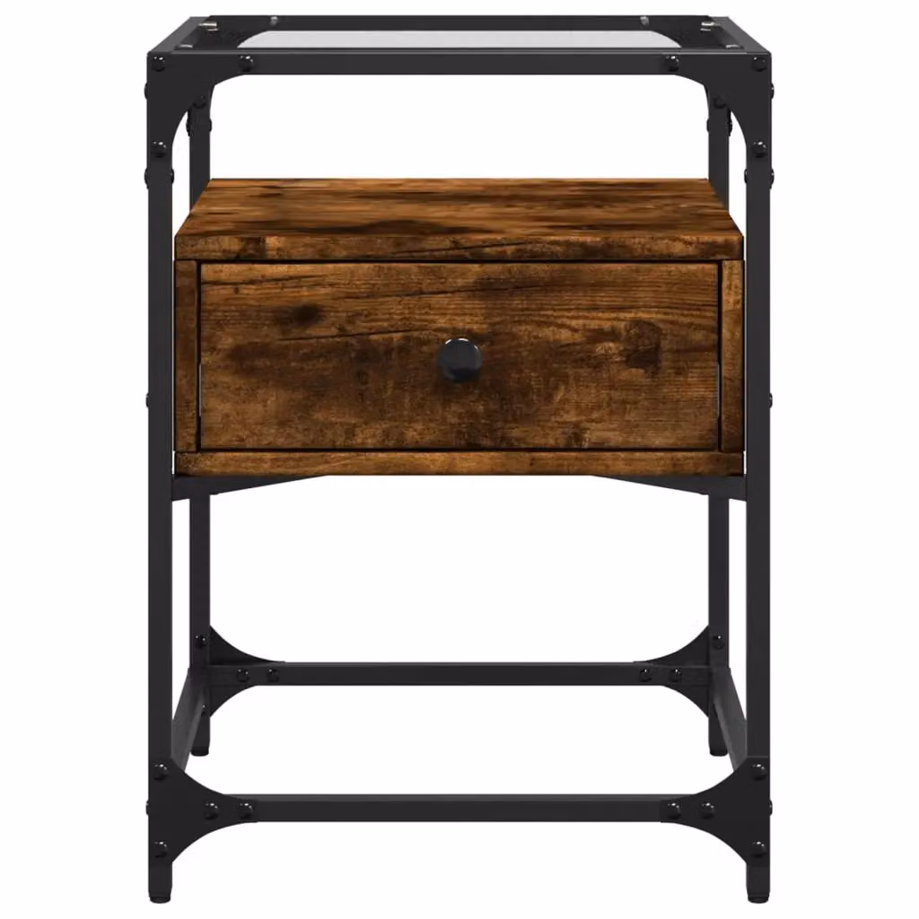 Berkfield Home Set of 2 Smoked Oak Bedside Cabinets in Brown, W/D/H: 40 x 40 x 55 cm – 4