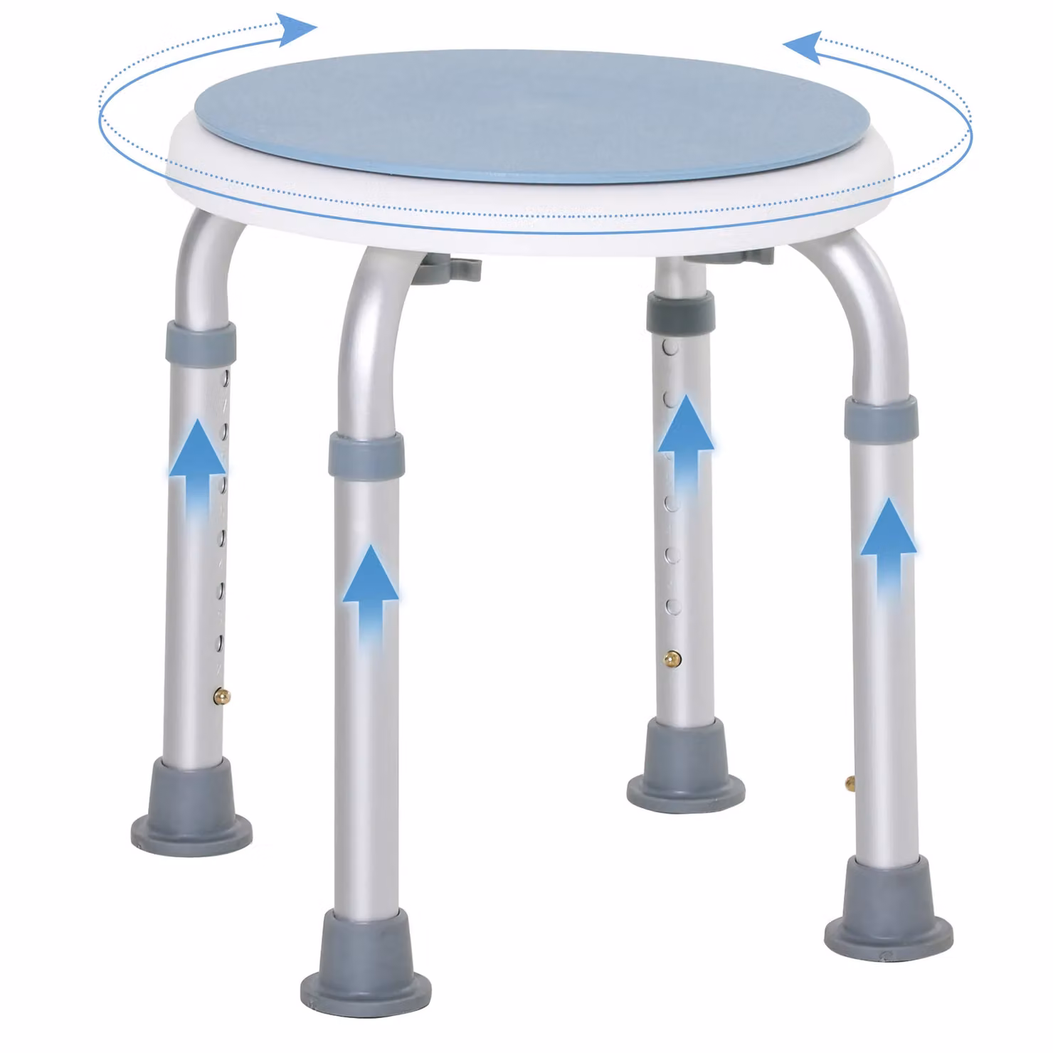 HOMCOM 360 Degree Swivel Bath Shower Stool with Adjustable Height and Non-Slip Legs in Light Blue – 2