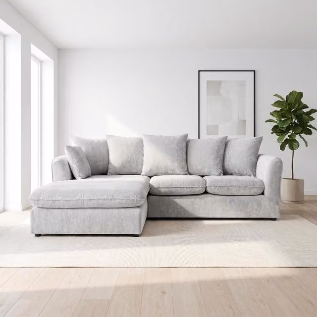Abakus Direct Lucas Left Facing Corner Sofa in Silver Water Repellent Velvet Chenille – 1