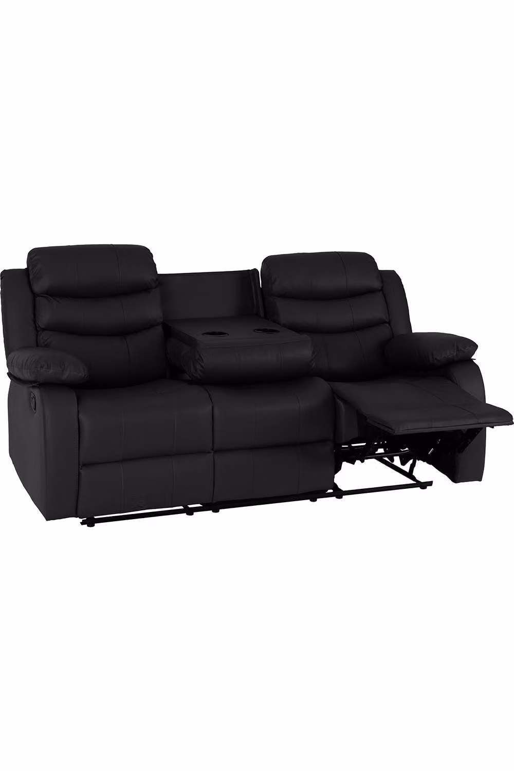 Seconique Roma 3+2 Seater Sofa Suite in Black Synthetic Leather with Armrests and Cup Holders – 3