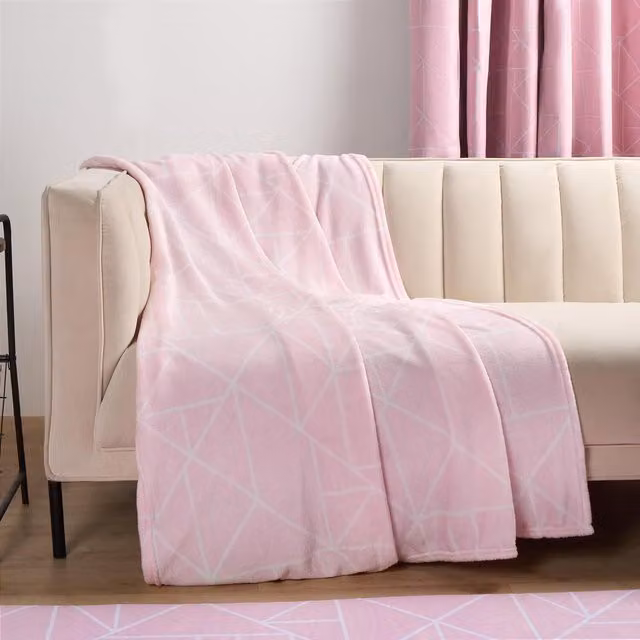 OHS Ultra Soft Geometric Print Throw in Blush Pink
