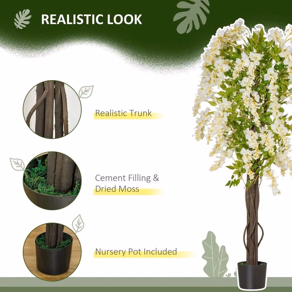 NESTLUNE Artificial White Wisteria Tree with Green Foliage, Height: 100 cm, Width: 15 cm, Depth: 15 cm – 3