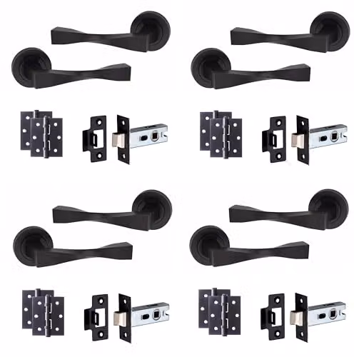 Golden Grace Astrid Twist Door Handles, 4 Pairs, Matt Black Finish