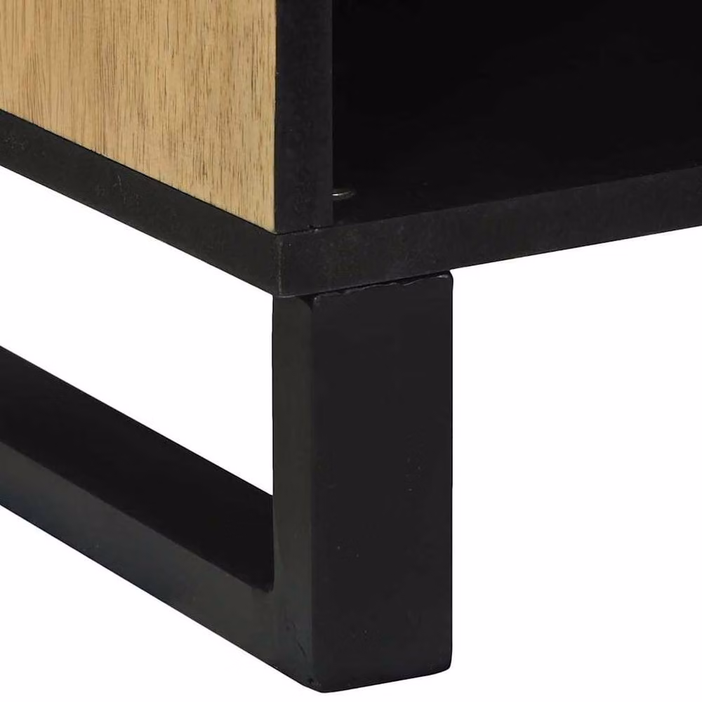 Berkfield Home Modern TV Cabinet in Brown Mango Wood and Black Metal, W: 100 cm, D: 46 cm, H: 33.5 cm – 6