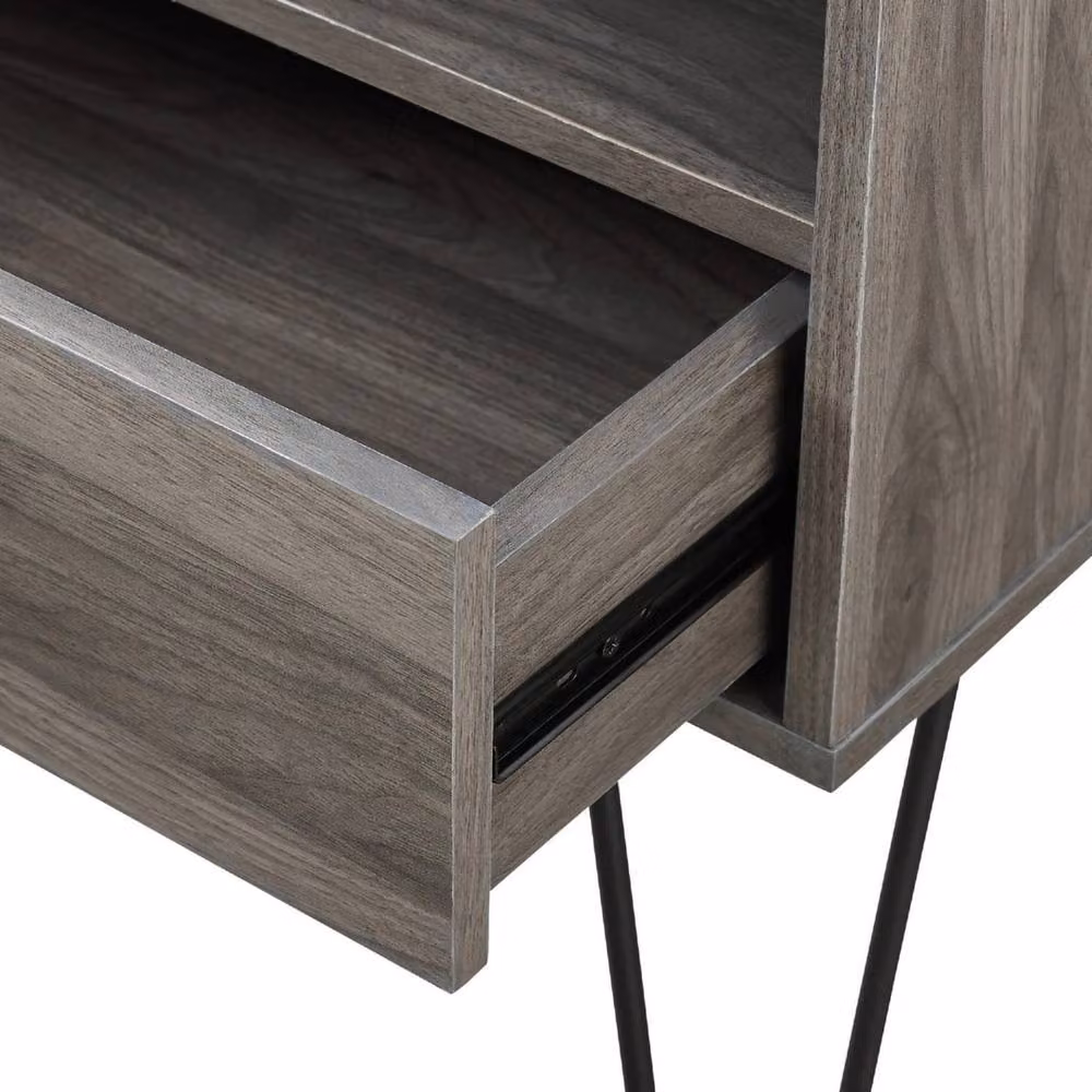ERGOVEXA Slate Grey Wood and Metal Bedside Night Stand with Drawer – 4