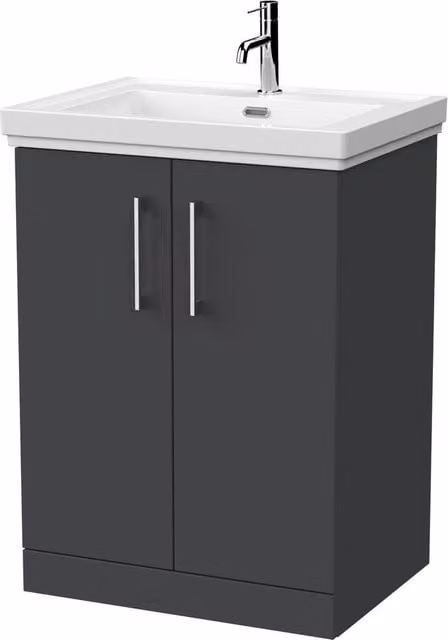 Balterley Pershall 2 Door Vanity Unit and 1TH Fireclay Basin, Dark Grey, Width: 60 cm