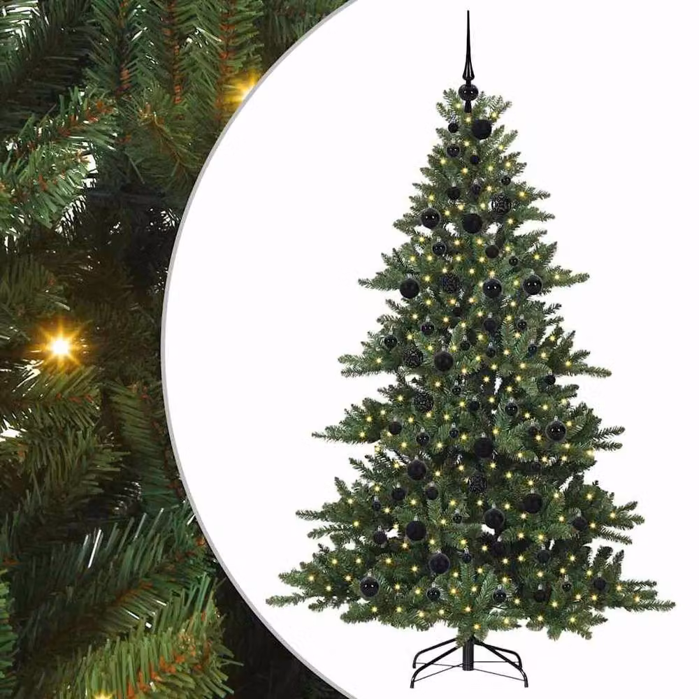 Berkfield Home Elegant Green Artificial Hinged PVC Christmas Tree with 300 Warm White LEDs, Height: 180 cm – 3