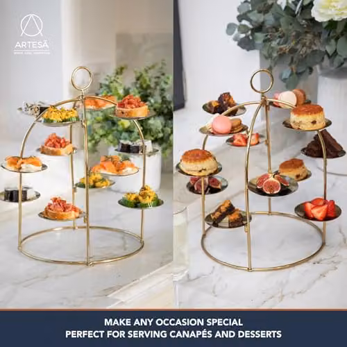 Artesa Gold Solid Brass Tiered Canape Serving Tree with Removable Trays, W: 37.4 cm, D: 40 cm – 5
