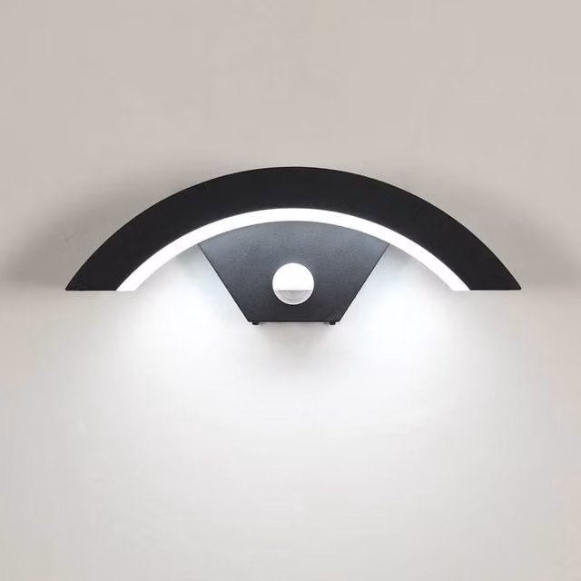 Pheashine Black U-Shape LED Outdoor Wall Light with Motion and Dusk Sensors, 16W Cool White 6500K, IP65 Aluminium Construction – 1