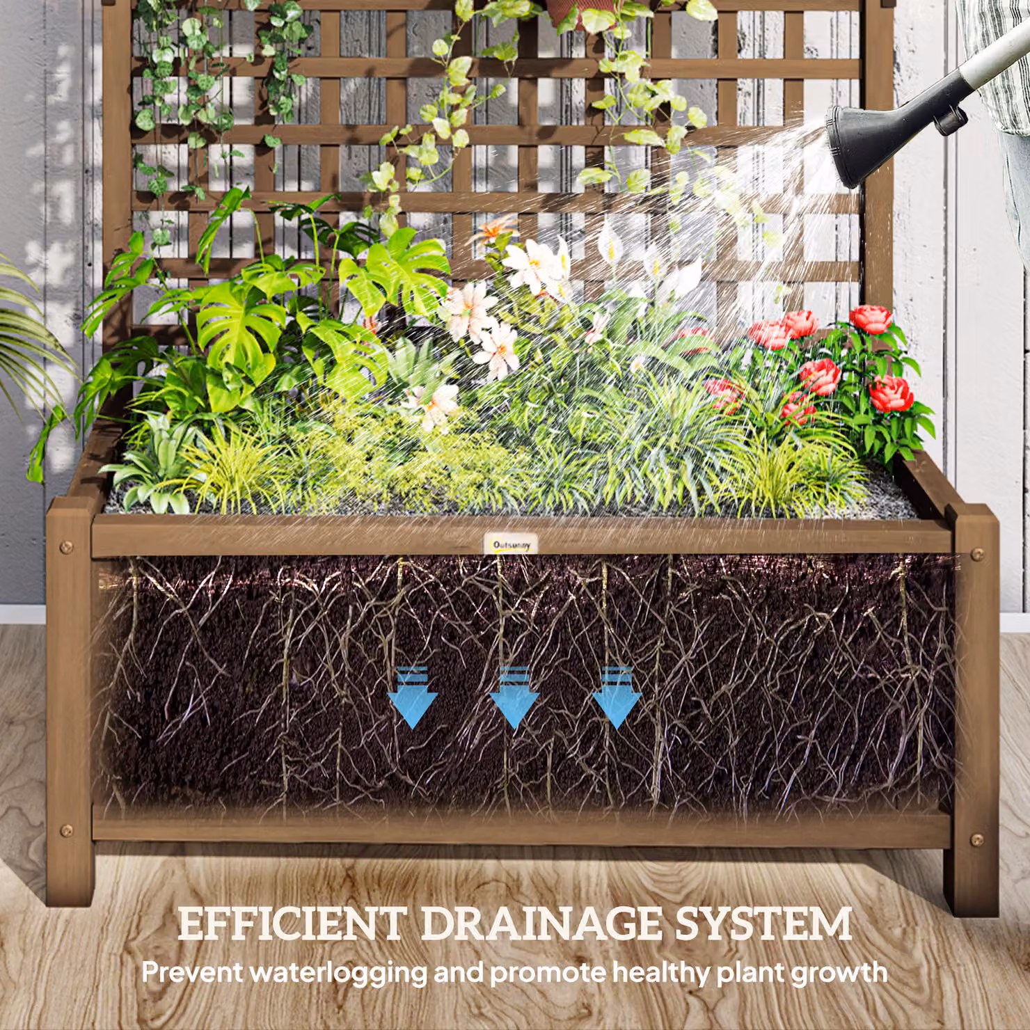 HOMCOM Brown Wooden Raised Garden Bed with Trellis for Climbing Plants, W/D/H: 183 x 90 x 38 cm – 6