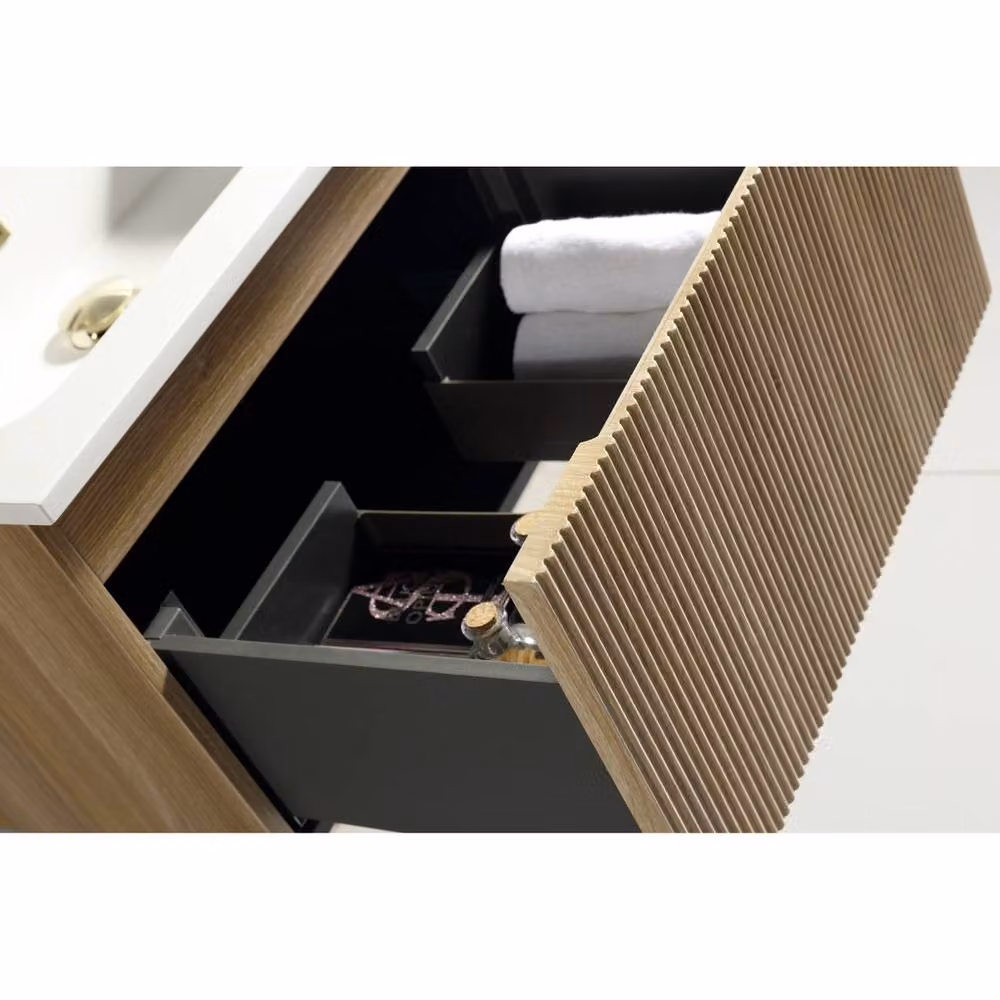Bathroom Kingdom Flauto Oak Wall Hung Basin Drawer Vanity, Brown – 2