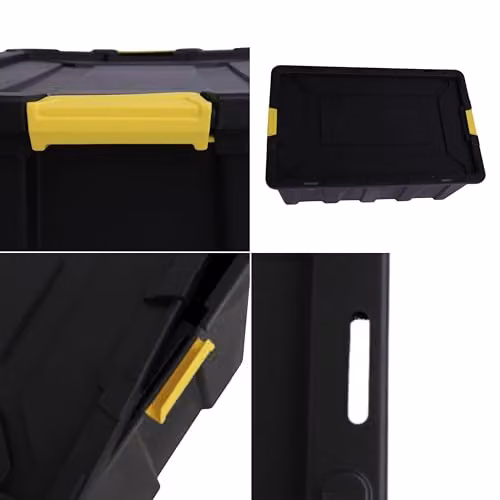 NOVECRAFTO Heavy Duty Plastic Storage Box with Lid and Handles, Black and Yellow, W/D/H: 58.0 x 42.0 x 58.0 cm – 8