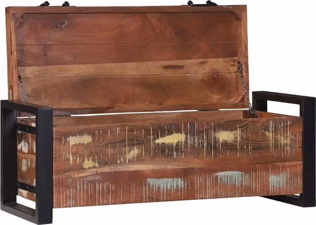 Berkfield Home Brown Solid Reclaimed Wood and Metal Storage Chest, W: 80 cm, D: 30 cm, H: 30 cm – 1