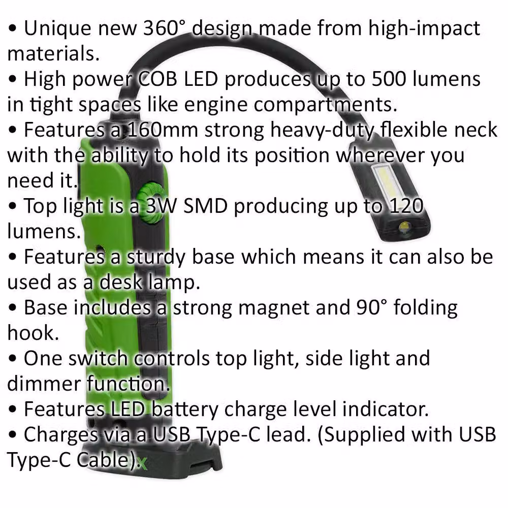 Loops Multicolour Flexible Inspection Light with Rechargeable Battery, 5W COB and SMD LED, Dimmable and IP54 Rated – 2