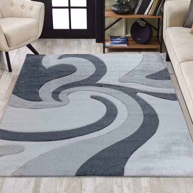 Desire Rugs Valencia Modern Wave Design Carved Area Rug, Grey and Black, W: 120 cm, L: 170 cm