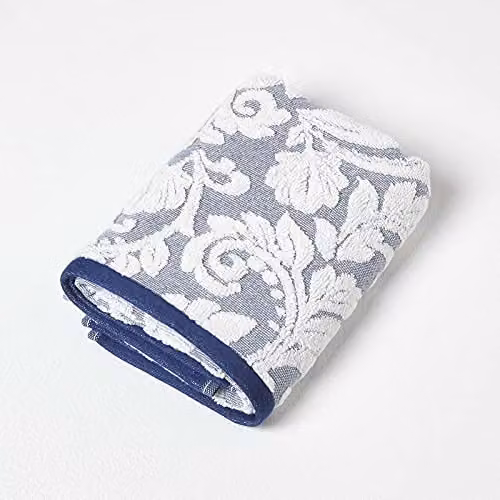 Homescapes Navy Blue Damask Patterned Guest Towel, 100% Turkish Cotton, 600GSM