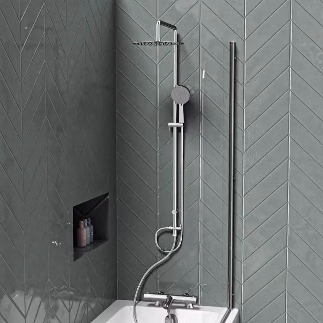 Nes Home Chrome Overhead and Hand Shower Kit with Thermostatic Mixer and Filler Valve, Silver, W: 200 mm, H: 1500 mm