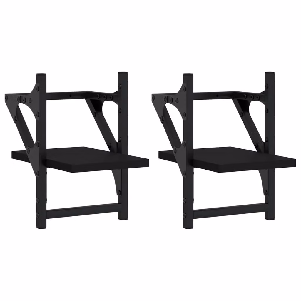 Berkfield Home Wall Shelves with Hanging Rods, 2 Piece Set, Black, W/D/H: 20 x 25 x 30 cm – 2