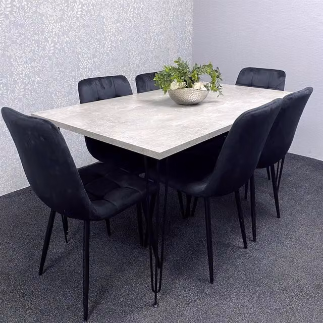 Kosy Koala Iron Stone Grey Dining Set with 6 Black Velvet Chairs
