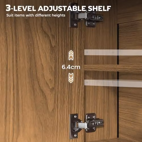 HOMCOM Modern Wall Mounted Bathroom Mirror Cabinet with Soft Close Hinged Doors and Internal Shelves, Brown, W: 60 cm, H: 60 cm, D: 16 cm – 3